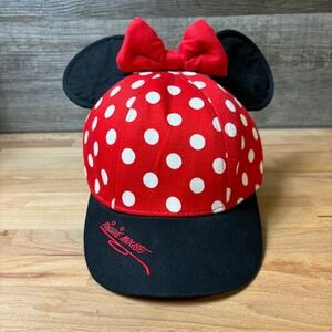 Minnie Mouse Hat Cap Snap Back Youth Red White Bow Ears Polka Dot Disney
